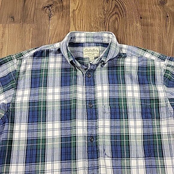 Cabelas Shirt Mens Medium Long Sleeve Button Front Pocket Outdoors Plaid FLAW - Picture 3 of 8